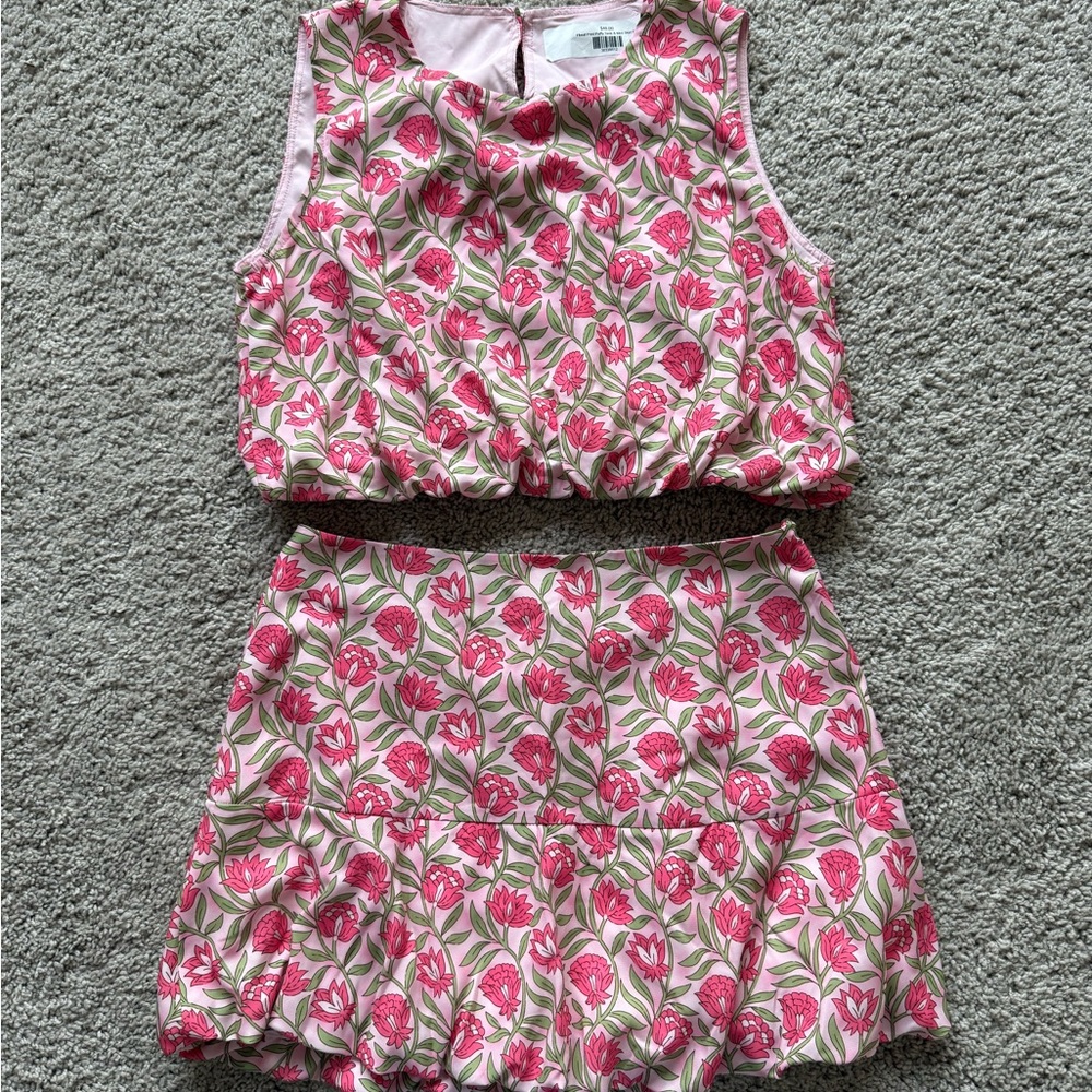 Floral Sleeveless Top and Skirt Set